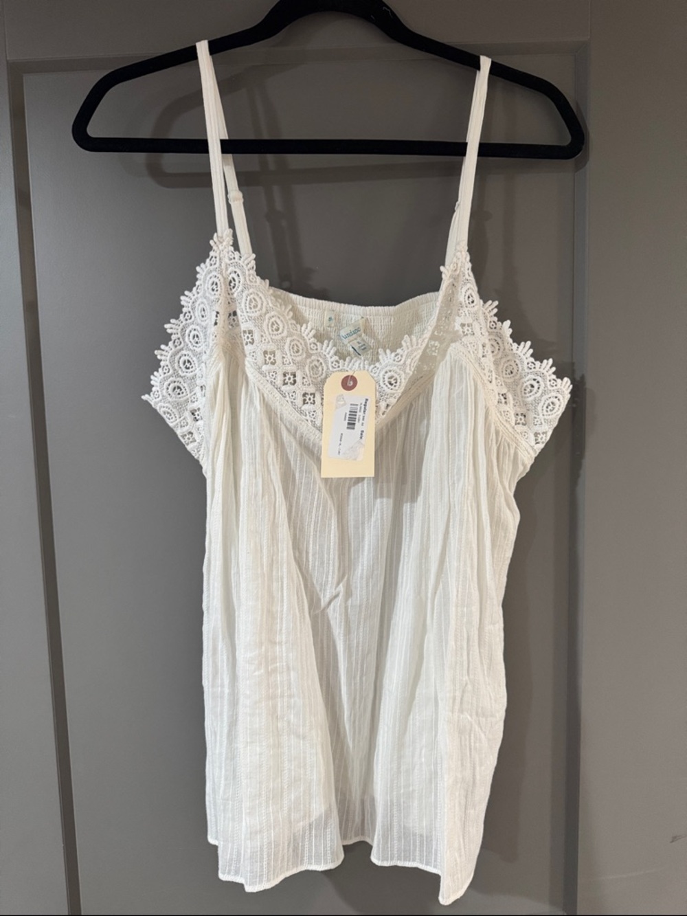 Sundance White Lace-Trim Smocked Top